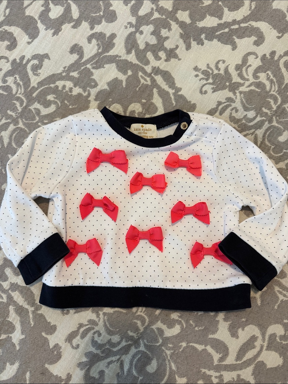 Kate Spade Baby Girls Bow Sweatshirt Polka Dot Pink Navy 6 Months